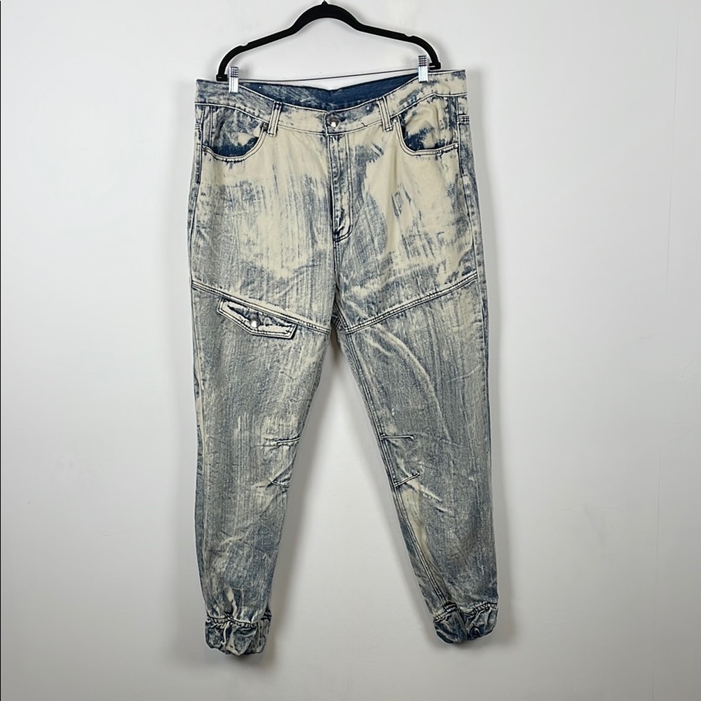 GS-115 Stone Washed Streetwear Y2K Retro Stylish Blue and White Men's 42 Jeans